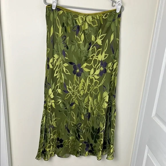 Vintage Jacques Vert 26% Silk Blend Brocade Floral Green Slip Skirt Size 14 - Picture 2 of 13